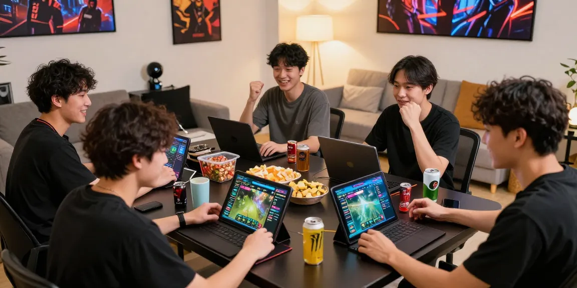 Gamers enjoying 68gamebai with mobile devices in a lively atmosphere.