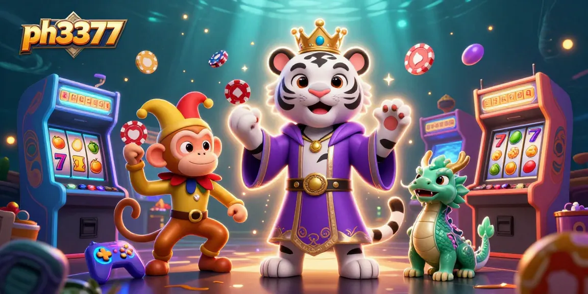 Spin to win at ph3377 with a vibrant casino scene featuring playful characters and thrilling games.