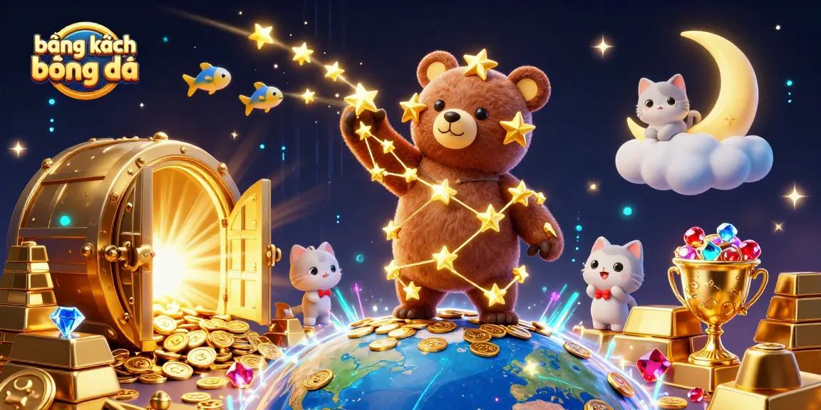 Experience the thrill of bảng xếp hạng bóng đá with an engaging scene of cosmic characters and treasures.