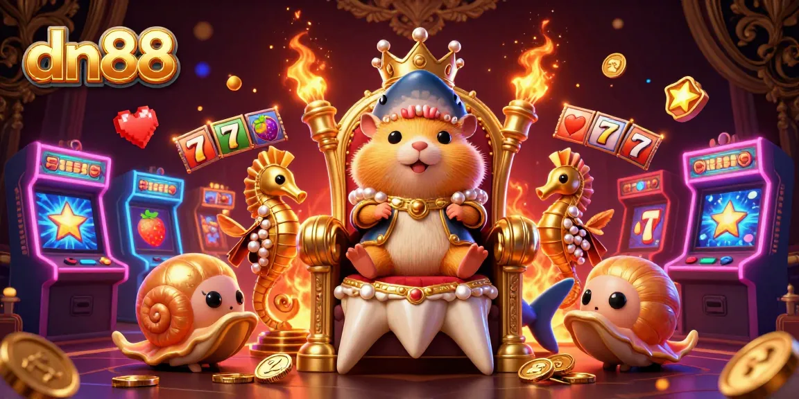 Engage with dn88’s vibrant gaming experience featuring a hamster king in a rich casino-themed scene.