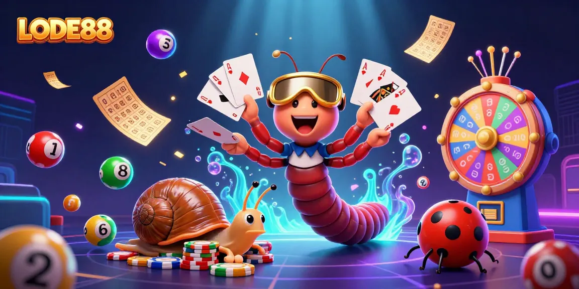 Engage in the thrilling world of LODE88 with an energetic casino scene featuring playful characters.